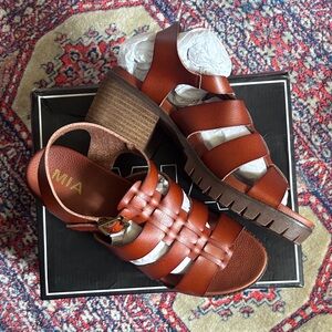 MIA Women's Brown Strappy Sandals with Block Heel NWB